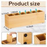 Jetec Wooden Pencil Pen Holder for Desk 6 Compartments Wood Office Desk Organizers for Countertop Adjustable Makeup Brush Organizer Silverware Caddy for Party, Home, Art Supplies(Bamboo)