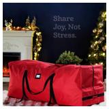 ZOBER 600D Oxford Fabric Rolling Christmas Tree Storage Bag - Fits 7.5 Ft Artificial Trees - Waterproof Christmas Tree Bag For Storage Box For Xmas, Durable Handles and Wheels - Card Slot - Red