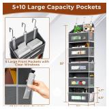 2 Packs 5-Tier Over the Door Organizer with 10 Side Mesh Pockets, 48 lbs Load Capacity, 3 Hooks Design, Hanging Storage Organizer with Clear Windows for Bathroom, Bedroom, Nursery, Kitchen-Grey