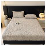 LweiPsqLin Fluffy Velvet Fitted Sheet Twin Size - Micro Fleece Bed Sheet with 15\" Deep Pockets, Bohemian Floral Jacquard Mattress Cover, Shrink & Fade Resistant, Gray