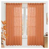 LAMIT Sheer Linen Curtains 63 Inch for Bedroom, Light Filtering Country Decor Semi Sheer Farmhouse Boho Curtains Back Tab and Rod Pocket Living Room Panels, Burnt Orange, 2 Panels, 52 x 63 Inch