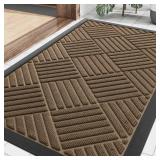 Smiry Front Door Mat Outside Entrance, Heavy Duty Outdoor Indoor Natural Rubber Doormat, Non Slip, Trap Dirt and Moisture, Easy Clean, Low Profile Patio Porch Entryway Mat, 29.5x17, Brown