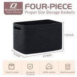 OIAHOMY 4 Pack Storage Baskets for Organizing, Cube Storage Bins for Shelves, Rectangle Storage Baskets With Handles, Woven Baskets for Storage, 12.7