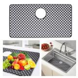 28.3\"x 15\" Kitchen Sink Mats,Heat Resistant Silicone Sink Protector Mat for Bottom of Stainless Steel Porcelain (Upper Middle Hole)