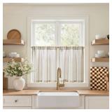 jinchan Colorful Striped Linen Kitchen Curtains 24 Inch Tier Curtains Farmhouse Modern Cafe Small Window Treatments Light Filtering Rod Pocket for Living Room Bathroom 2 Panels Multi Green