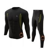 CL convallaria Thermal Underwear for Men, Long Johns Winter Hunting Gear Sport Base Layer Top and Bottom Set Midweight Black L