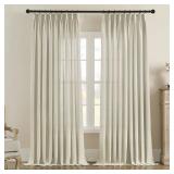 MASWOND Faux Linen Pinch Pleated Curtain 72W x 96L Inches, Extra Wide Light Filtering Semi Sheer Curtains for Living Room Patio Door, Pinch Pleat Window Drapes with Hooks (1 Panel, Linen)