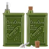 Remerry 2pcs Olive Oil Can Container 24 oz Ceramic Olive Oil Dispenser Bottle for Kitchen with Spout and Wooden Cork Suitable for Vinegar, Coffee Syrups & Other Liquids