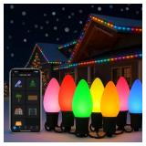 Smart RGB Vintage C9 LED Christmas Lights Outdoor, 66 Feet 100 LEDs with APP, Music Sync, 105 Modes, Waterproof Connectable C9 String Lights for Xmas Tree Roofline Holiday Party Indoor Outdoor Decor