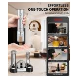 CIRCLE JOY Electric Wine Bottle Opener Set Stainless Steel Rechargeable Wine Opener 8-in-1 Wine Gift Set with Charging base, Foil Cutter, Wine Aerator Pourer, Vacuum Pump & 2 Wine Stoppers, Silver