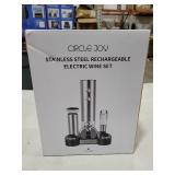 CIRCLE JOY Electric Wine Bottle Opener Set Stainless Steel Rechargeable Wine Opener 8-in-1 Wine Gift Set with Charging base, Foil Cutter, Wine Aerator Pourer, Vacuum Pump & 2 Wine Stoppers, Silver