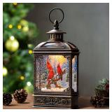 Christmas Snow Globe Lantern 3 Cardinal Perched on a Branch Musical Snow Globe with Swirling Glitter, Christmas Holiday Party Gifts and Decorations