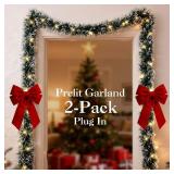 2-Pack Prelit Christmas Garland, 15FT Lighted Artificial Holiday Garland with Lights for Fireplace, Stair Railings, Xmas Tree, Indoor & Outdoor DÃ©cor Lighted Garland Plug in