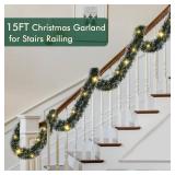 2-Pack Prelit Christmas Garland, 15FT Lighted Artificial Holiday Garland with Lights for Fireplace, Stair Railings, Xmas Tree, Indoor & Outdoor DÃ©cor Lighted Garland Plug in