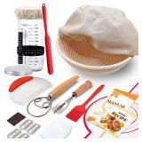 Complete Sourdough Starter Kit, Banneton Bread Proofing Basket with Glass Sourdough Starter Jar, Sourdough Bread Baking Supplies, 9