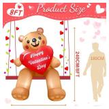 AerWo 8FT Valentines Inflatables Sitting Bear, LED Lighted Romantic Valentines Day Inflatables Outdoor Decorations, Valentines Day Blow Up Decorations for Roof Garden Yard Lawn