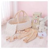 BABESIDE 8 PCS Reborn Baby Doll Clothes Set with Bassinet for 17-22 Inch Dolls Babys Doll Clothes Outfit Accessories fit Baby Doll Girl Boys, Yellow