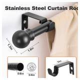 Black Curtain Rods 2 Packs for Windows 36\"- 48\", Decorative Drapery Rod Adjustable, 5/8 inch Small Curtain Rod for Bedroom, Living Room, Kitchen and Outdoors