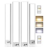 AMETHEUS 4Pack 12inch Under Cabinet Lighting with Remote, 2400mAh USB Rechargeable Battery LED Lights, Smart Motion Sensor Wireless Indoor, Dimmable 3 Color Temps Closet Light for Kitchen, Stairs