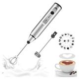 Milk Frother Handheld, Gbivbe Rechargeable Whisk Drink Mixer for Coffee with Art Stencils, Coffee Mixer for Cappuccino, Hot Chocolate Match, Frappe, Hot Chocolate, Egg Whisk