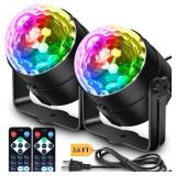 Apeocose 2-Pack Disco Ball Party Lights Sound Activated Remote, Strobe Stage DJ Lights for Valentines Day Decorations Mardi Gras Birthday New Years 2026 White Elephant Gifts Home Dance Party Supplies