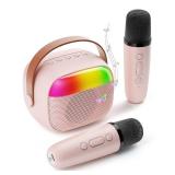 Mini Karaoke Machine for Kids, Toy for Girls Portable Bluetooth Speaker with 2 Wireless Microphones, Fashion Toy Gifts for Christmas Birthday, for 3 4 5 6 7 8+ Year Old Girls Gifts(Pink)