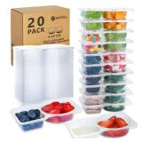 SINTENILL 20 Sets Reusable Snack Containers With Lids, Double Compartment Snack Pack Containers, Portion Control, Meal Prep, Ideal For On-The-Go Mini Sauce Boxes & Lunchable Snack Packs For Kids