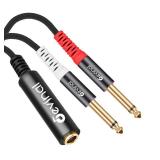 Devinal TRS to Dual TS Breakout Cable - 1/4" Female Stereo to Dual 6.35mm TS Male Adapter & 6.35mm Female to 2 x 1/4" Mono Y Splitter - 1 ft