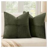 MIULEE Olive Green Decorative Throw Pillow Covers 18x18 Inch for Couch Bed Sofa Spring Decor Pack of 2 Boho Farmhouse Throw Pillows Soft Cross Corduroy Patchwork Textured Cushion Cases