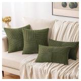 MIULEE Olive Green Decorative Throw Pillow Covers 18x18 Inch for Couch Bed Sofa Spring Decor Pack of 2 Boho Farmhouse Throw Pillows Soft Cross Corduroy Patchwork Textured Cushion Cases