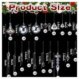 Civaner 32 Pcs Christmas Crystal Ornaments Hanging Clear Glass Plastic Hanging Decor Christmas Icicle Drop Crystal Ornaments for Xmas Tree Winter New Year Party Supplies (Holographic)