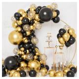RUBFAC 130pcs Black and Gold Balloons, Black Metal Gold and Metallic Confetti Gold Balloons for 2026 New Year Graduation Class Decorations Retirement Party Baby Shower Wedding Birthday Anniversary