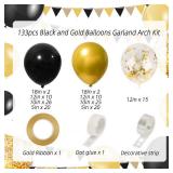 RUBFAC 130pcs Black and Gold Balloons, Black Metal Gold and Metallic Confetti Gold Balloons for 2026 New Year Graduation Class Decorations Retirement Party Baby Shower Wedding Birthday Anniversary
