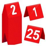 Tuanse Table Numbers 1-25 Acrylic Double Side Numbered Table Tents Plastic Restaurant Wedding Numbers Cards Signs for Party Banquets Wedding Reception(Red, White)