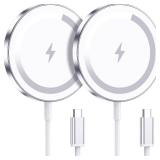 WRVVR for Apple Mag-Safe Charger 2 Pack, Magnetic Wireless Charger for iPhone 17/17 Pro/17 Pro Max/Air/16 15 14 13 12 Pro Max Plus mini, Charging Pad for Airpods Pro 3 2,Strong Magnet, Silver