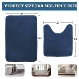 H.VERSAILTEX Bath Mat Memory Foam Set Bathroom Rug Set Flannel Velvety Bath Mat Luxury Extra Soft and Absorbent Non Slip Rugs for Bathroom/Bedroom Washable(Curved Set 24\"x 36\" Plus 20\"x 24\"U, Navy