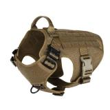 ICEFANG Tactical Dog Harness, Large Size,2X Metal Buckle,Working Dog MOLLE Vest with Handle,No Pulling Front Leash Clip,Hook and Loop Panel (Brown,L (Pack of 1))