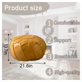 Louis DonnÃ© Moroccan Pouf Cover Unstuffed Waterproof Faux Leather Ottoman Foot Rest, Round Storage Bean Bag Chair for Stuffed Animals, Boho Floor Cushion for Living Room Patio, (Yellow)