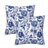 Tebjh Blue and White Porcelain Floral Butterfly Pillow Covers 18x18 in Vintage Chinoiserie Couch Pillow Case Sets of 2 Modern Decorative Square Throw Pillows for Living Room Cushion