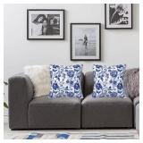 Tebjh Blue and White Porcelain Floral Butterfly Pillow Covers 18x18 in Vintage Chinoiserie Couch Pillow Case Sets of 2 Modern Decorative Square Throw Pillows for Living Room Cushion