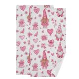 Vdsrup Pink Love Gnomes Hand Towels Happy Valentines Day Towel Set of 2 Matching Towels for Couples Bath Bathroom Towel Soft Guest Face Towel Thin Kitchen Tea Dish Towels 14x28 in