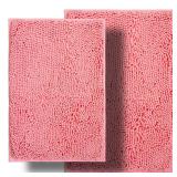 BOANKODU Bathroom Rugs Sets 2 Piece, Ultra Soft Absorbent Bath mat Chenille Bathroom Rug, Antiskid Bath mats Washable Bathroom mat (20x32 inch + 16x24 inch) Pink