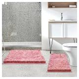 BOANKODU Bathroom Rugs Sets 2 Piece, Ultra Soft Absorbent Bath mat Chenille Bathroom Rug, Antiskid Bath mats Washable Bathroom mat (20x32 inch + 16x24 inch) Pink