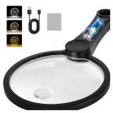 NUEYiO 5.2 Inch Large Rechargeable Magnifier with Light, 30X 40X 60X Handheld Magnifying Glass with 49 Anti-Flicker LED Light, Third Gear Dimming Strongest Lighted Magnifier for Seniors Reading Coins