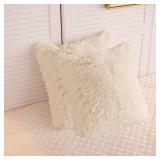 LIFEREVO 2 Pack Cream Fluffy Faux Fur Pillow Shams,18 x 18 Inches Throw Pillow Covers,Luxury Decorative Furry Pillowcases Cushion Cover for Christmas,Zipper Closure(No Pillow Insert), Light Beige