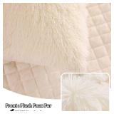 LIFEREVO 2 Pack Cream Fluffy Faux Fur Pillow Shams,18 x 18 Inches Throw Pillow Covers,Luxury Decorative Furry Pillowcases Cushion Cover for Christmas,Zipper Closure(No Pillow Insert), Light Beige
