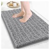 Arotive Luxury Chenille Bathroom Rug Mat, Extra Soft Thick Absorbent Shaggy Bath Rugs, Non-Slip Machine Wash Dry, Plush Bath Mats for Bathroom, Shower and Tub, 24x16, Light Grey
