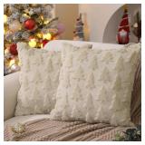 DFXSZ Christmas Tree Pillow Covers 20x20 inch Set of 2 Christmas Decoration Beige Soft Plush Faux Fur Jacquard Throw Pillows for Bedroom Sofa Holiday Festivals Winter Home Decor PTK006C20