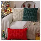 DFXSZ Christmas Tree Pillow Covers 20x20 inch Set of 2 Christmas Decoration Beige Soft Plush Faux Fur Jacquard Throw Pillows for Bedroom Sofa Holiday Festivals Winter Home Decor PTK006C20