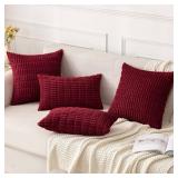 MIULEE Pack of 2 Burgundy Corduroy Decorative Pillow Covers 18x18 Inch Soft Boho Striped Throw Pillow Covers Modern Farmhouse Home Decor for Sofa Living Room Couch Bed